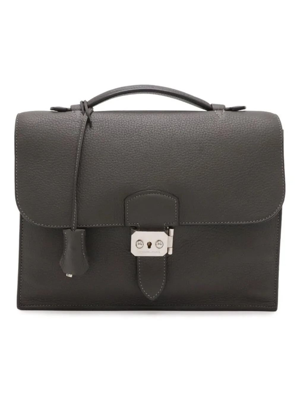 Hermes Sac a Depeches 27 Business Briefcase Second Togo Leather Graphite Gray